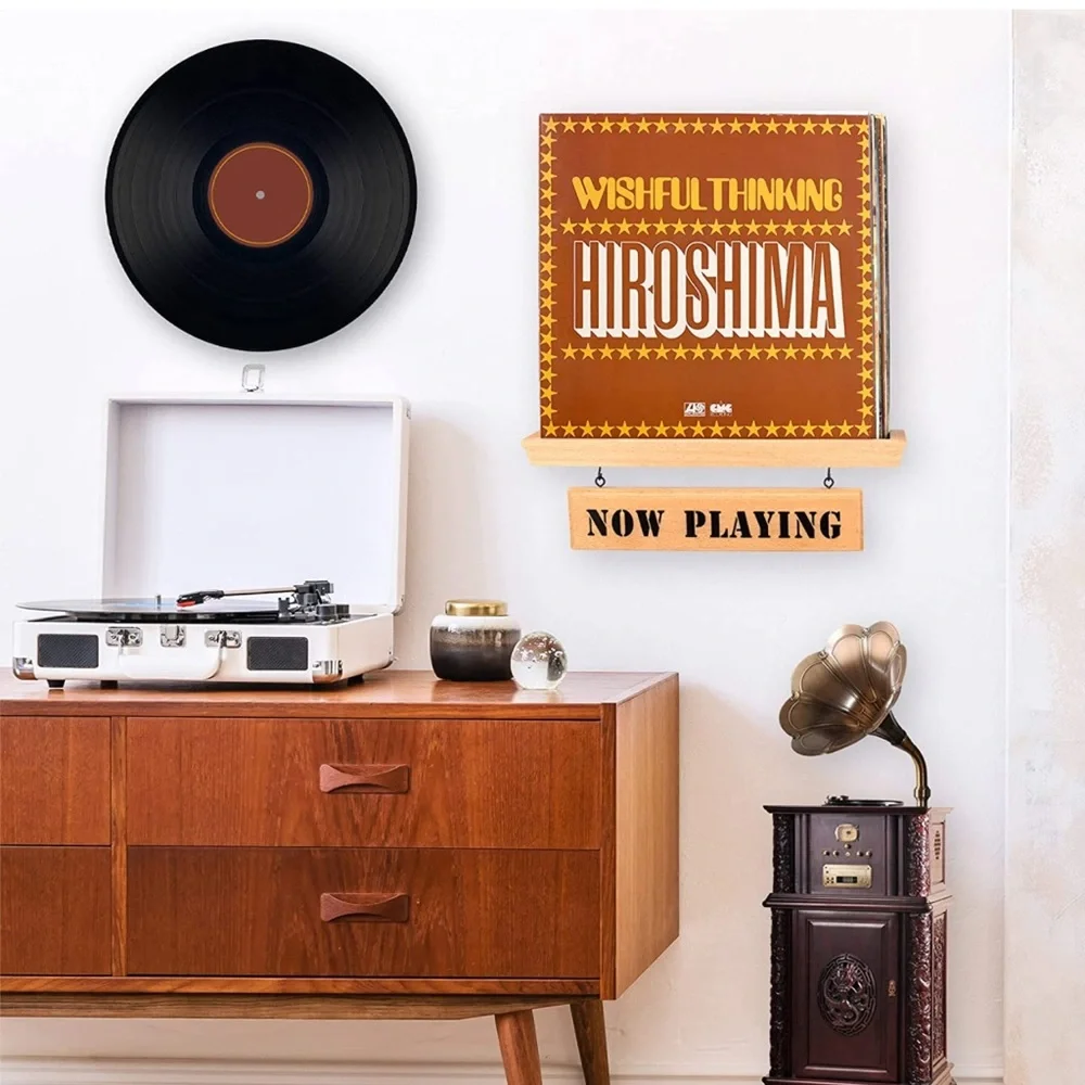 “Now Playing” Premium Beech Wood Vinyl Record Wall Mount Display Shelf (NWB)